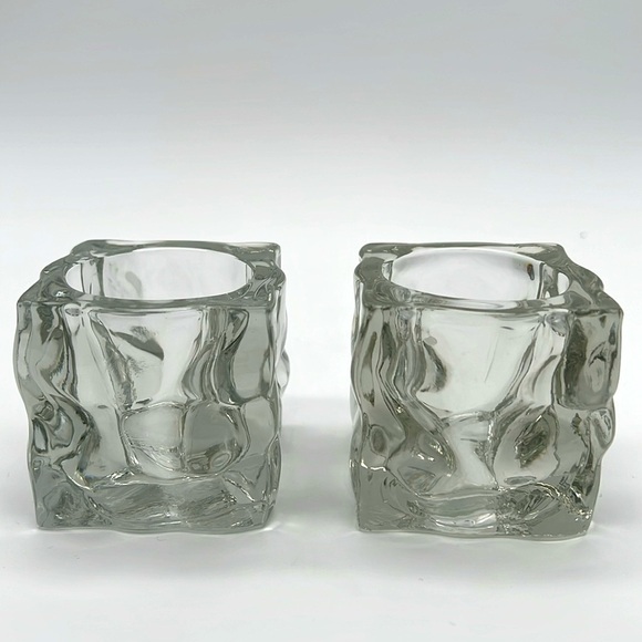 KIG Indonesia Heavy Ice Cube Square Crystal Votive Candle Holders (Set of 2) - Picture 4 of 8